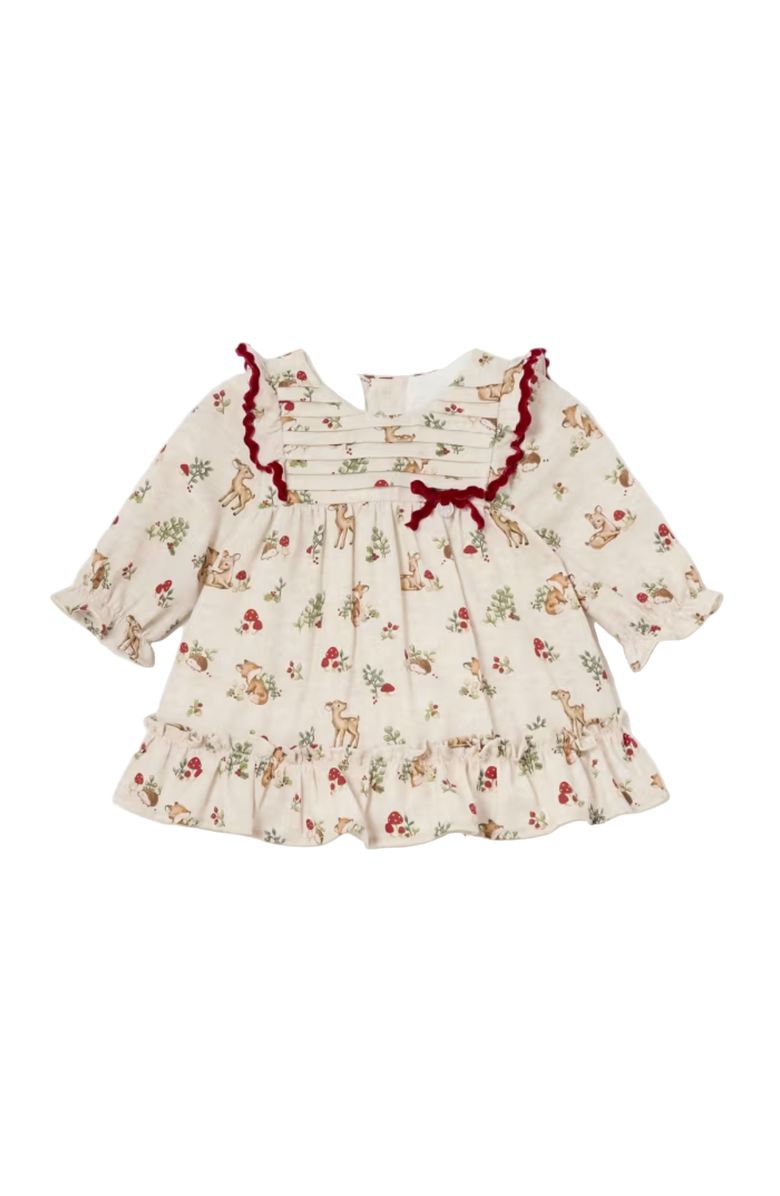Mayoral Newborn Floral Ruffle Dress, Main, color, Beige
