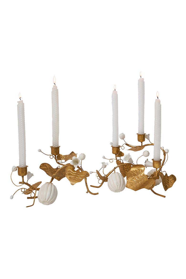 Forest Walk Pumpkin Vine Triple Candleholder, Alternate, color, GOLD