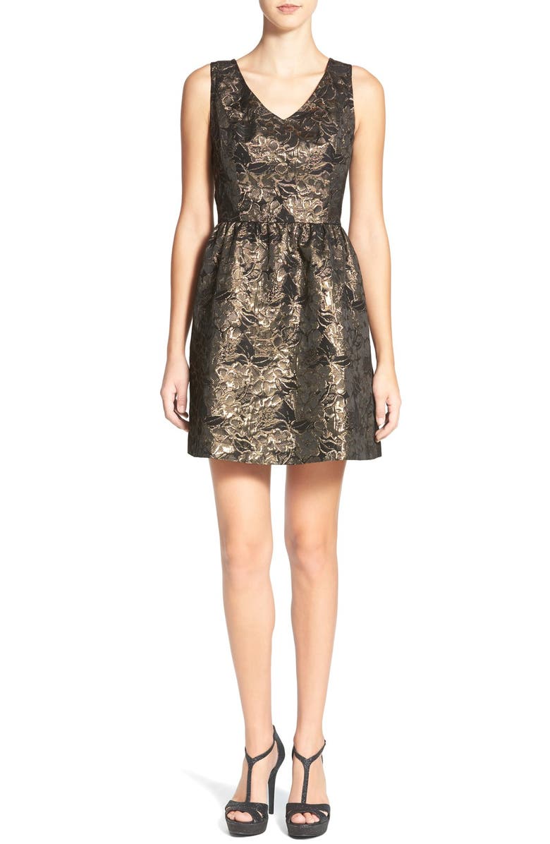 Frenchi Metallic Jacquard Fit & Flare Dress, Main, color,