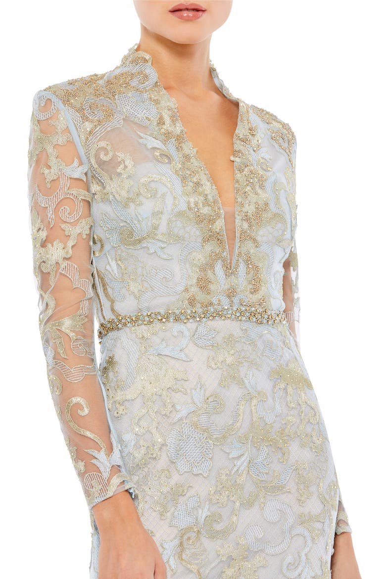 Long Sleeve Applique V-Neck Gown, Alternate, color, POWDER BLUE