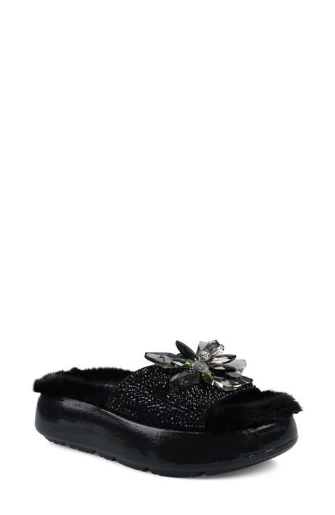 Ashey Faux Fur Platform Slide Sandal (Women)