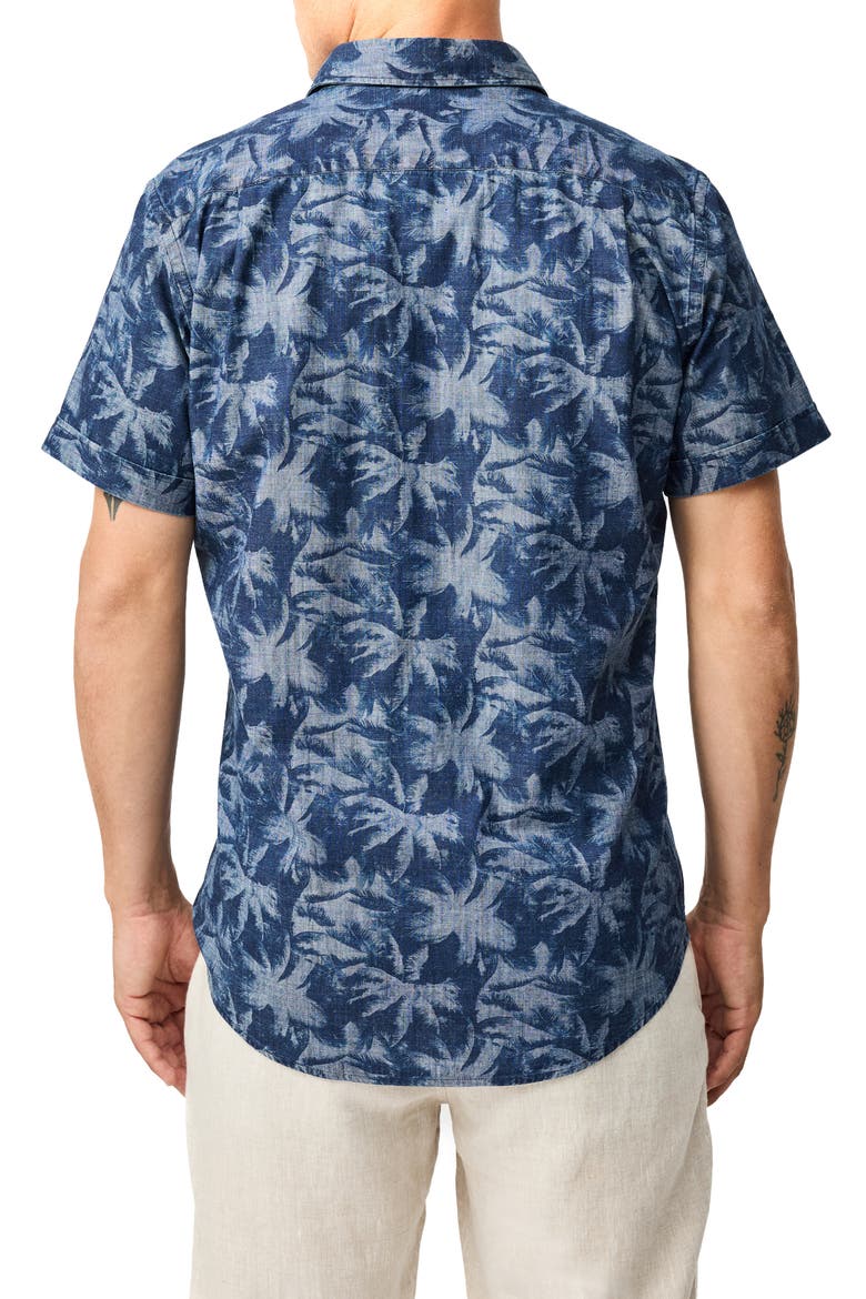 Arthurs Pass Palm Print Short Sleeve Button-Up Shirt, Alternate, color, COBALT