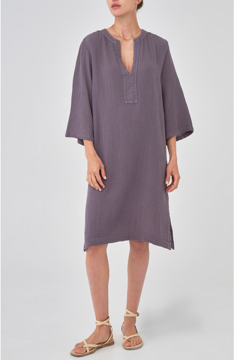 ocean+main Short Gauze Tunic Dress With Pockets, Main, color, Desert Amethyst