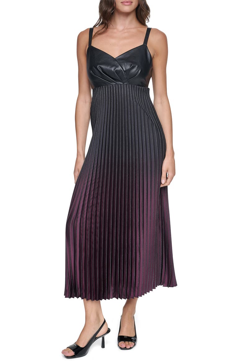 Pleated Faux Leather Sleeveless Dress, Alternate, color, CABERNT/ BL