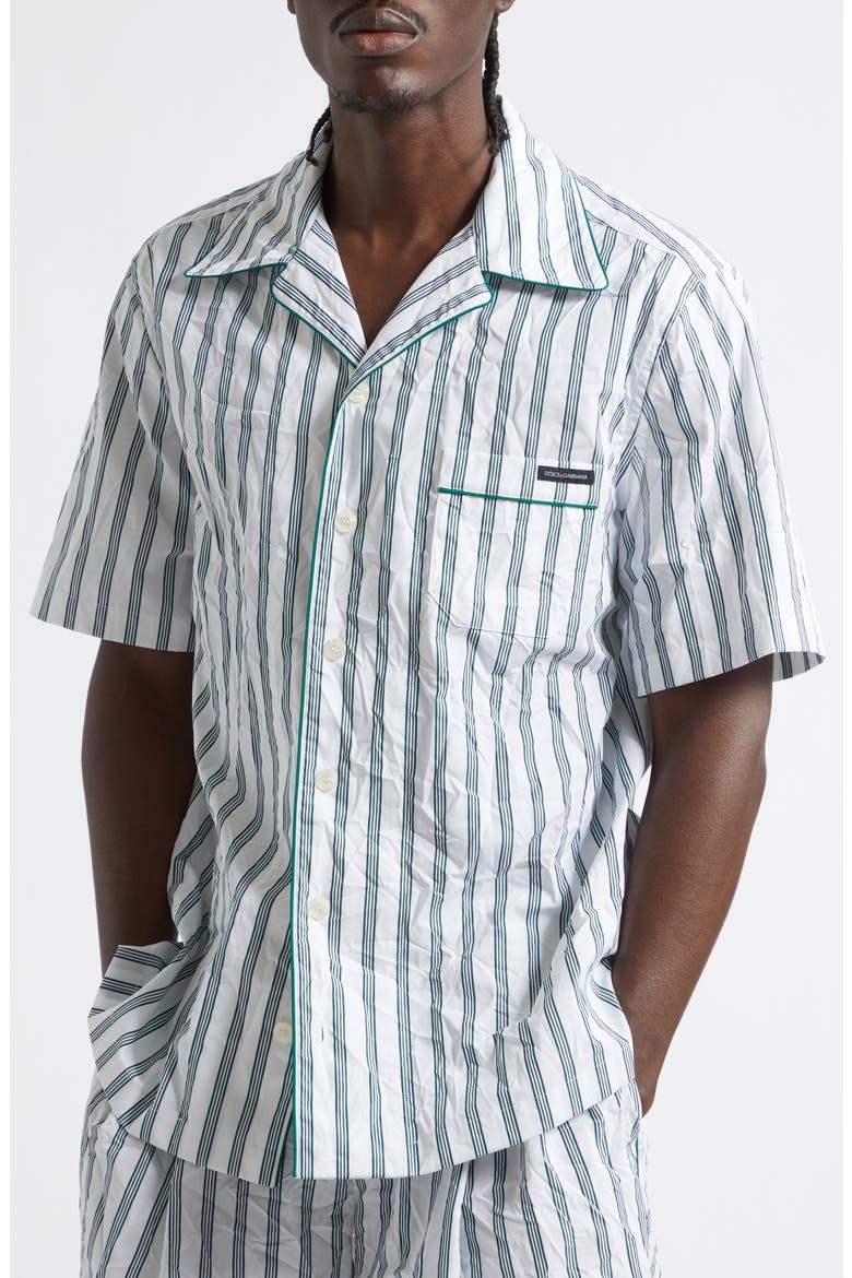 Stripe Crinkled Cotton & Silk Blend Poplin Camp Shirt, Alternate, color, S8051 RIGATO