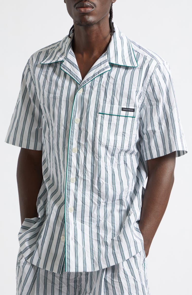 Dolce&Gabbana Stripe Crinkled Cotton & Silk Blend Poplin Camp Shirt, Alternate, color, S8051 Rigato