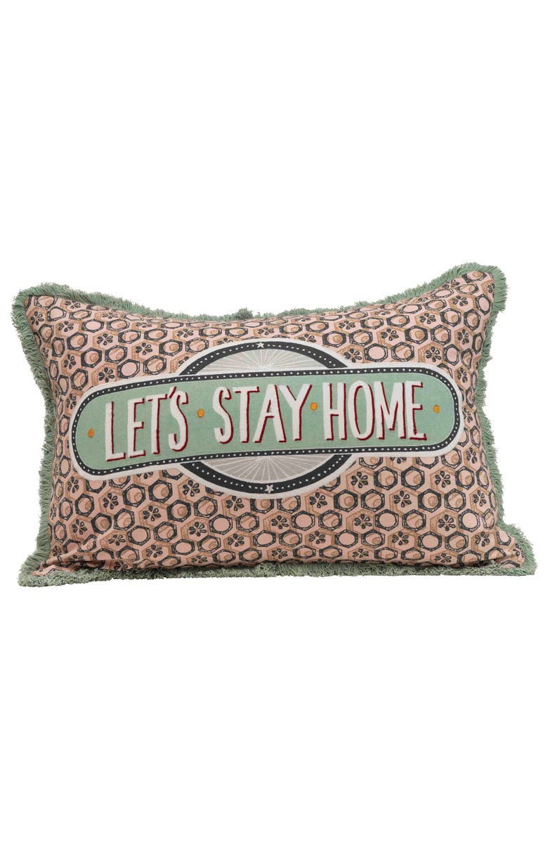 Storied Home "Let's Stay Home" Reversible Rectangle Cotton Stamp Pillow, Main, color, Green