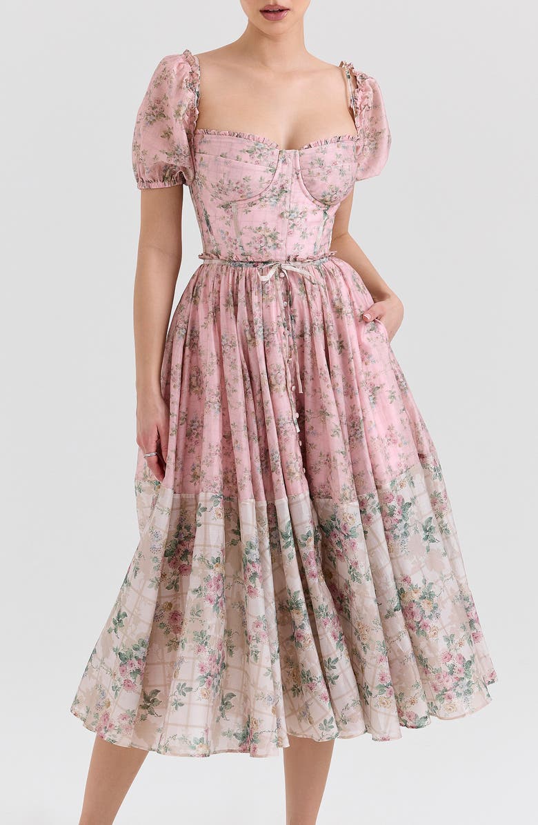 HOUSE OF CB Penelope Floral Puff Sleeve Corset Maxi Dress, Alternate, color, Vintage Floral And Pink