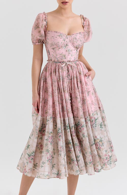 House Of Cb Womens Pink Floral Penelope Floral-print Tie-waist Woven Midi Dress
