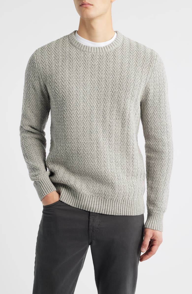 James Campbell Ayr Herringbone Stitch Cotton & Wool Blend Sweater, Main, color, Light Taupe