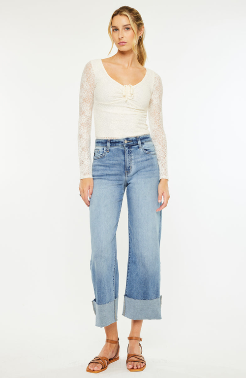 Kancan Leslie Essentials High Rise Crop Wide Leg Jeans In Blue