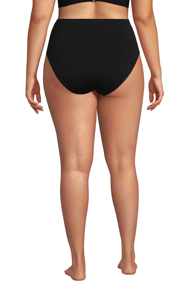 Lands' End Tugless QuickDry High Waisted High Leg Bikini Bottoms, Alternate, color, Black