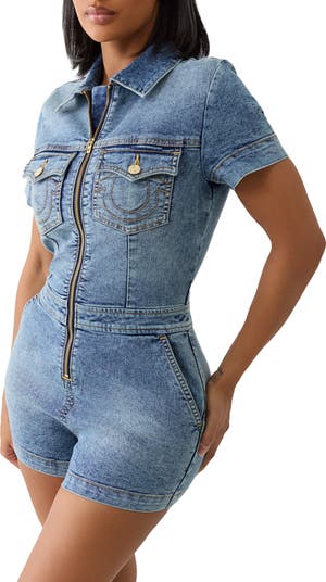 Zip Denim Romper