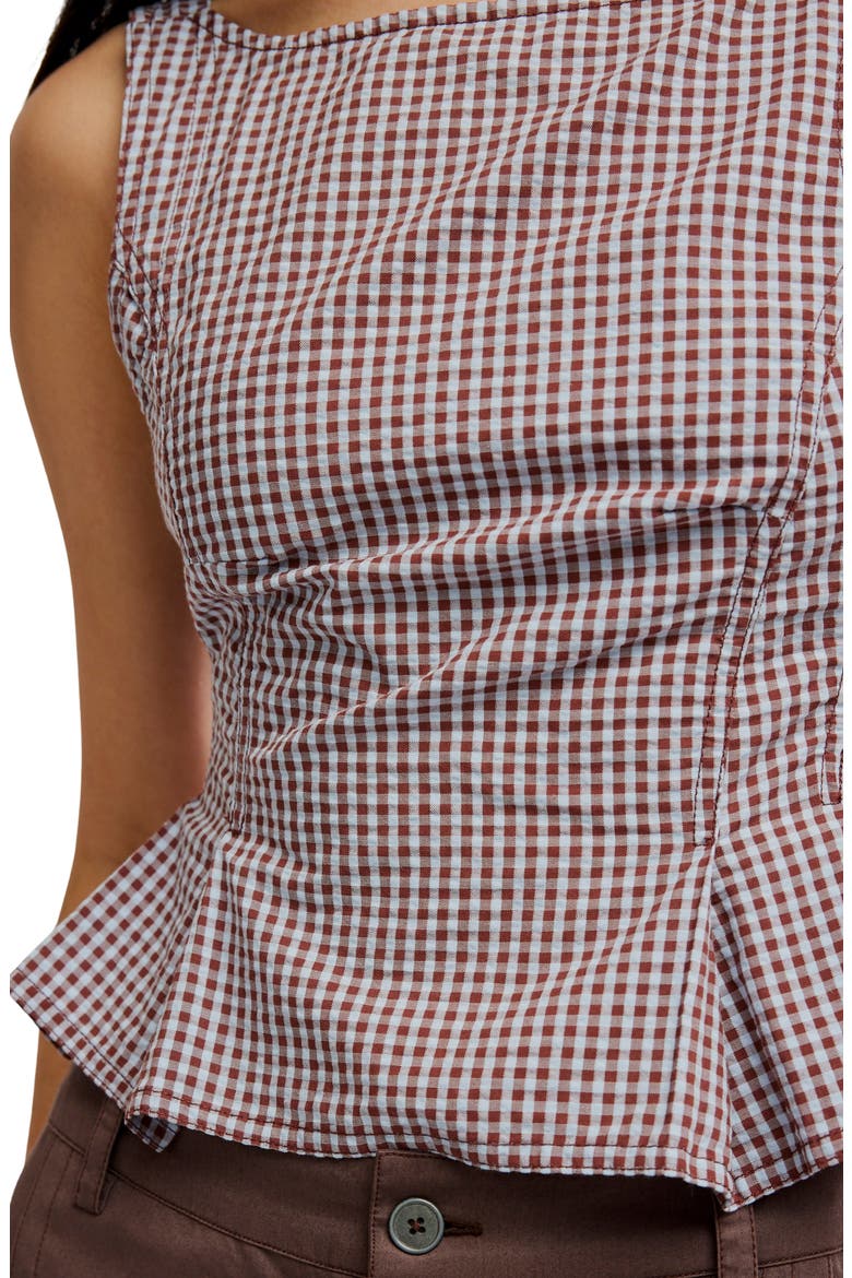 Sunfaded Gingham Peplum Top, Alternate, color, FROSTY LILAC COMBO