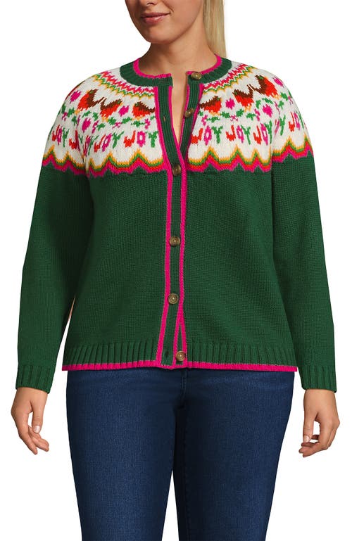 Lands' End Lofty Birdseye Fair Isle Cardigan Sweater In Green