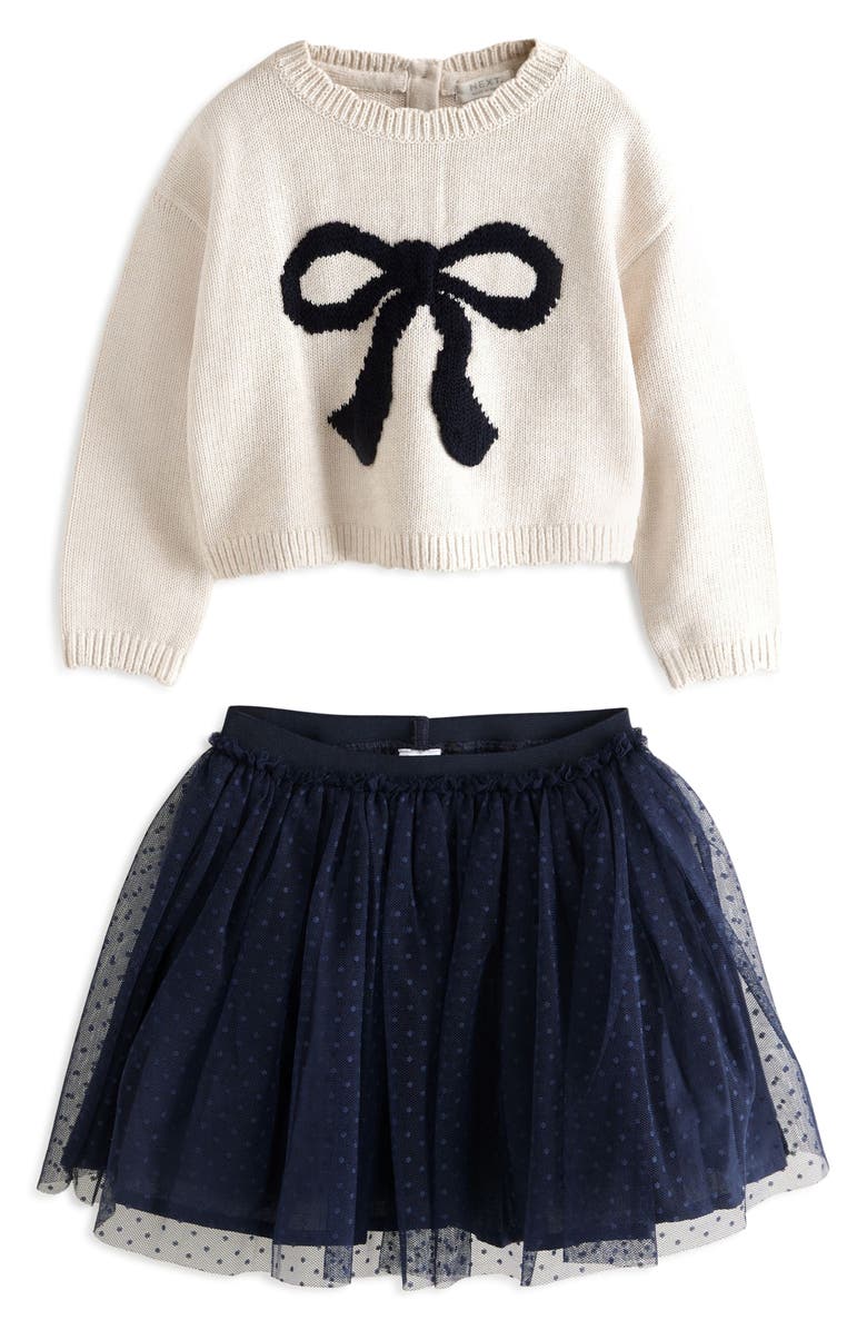 NEXT Kids' Bow Sweatshirt & Tulle Skirt Set, Main, color, 