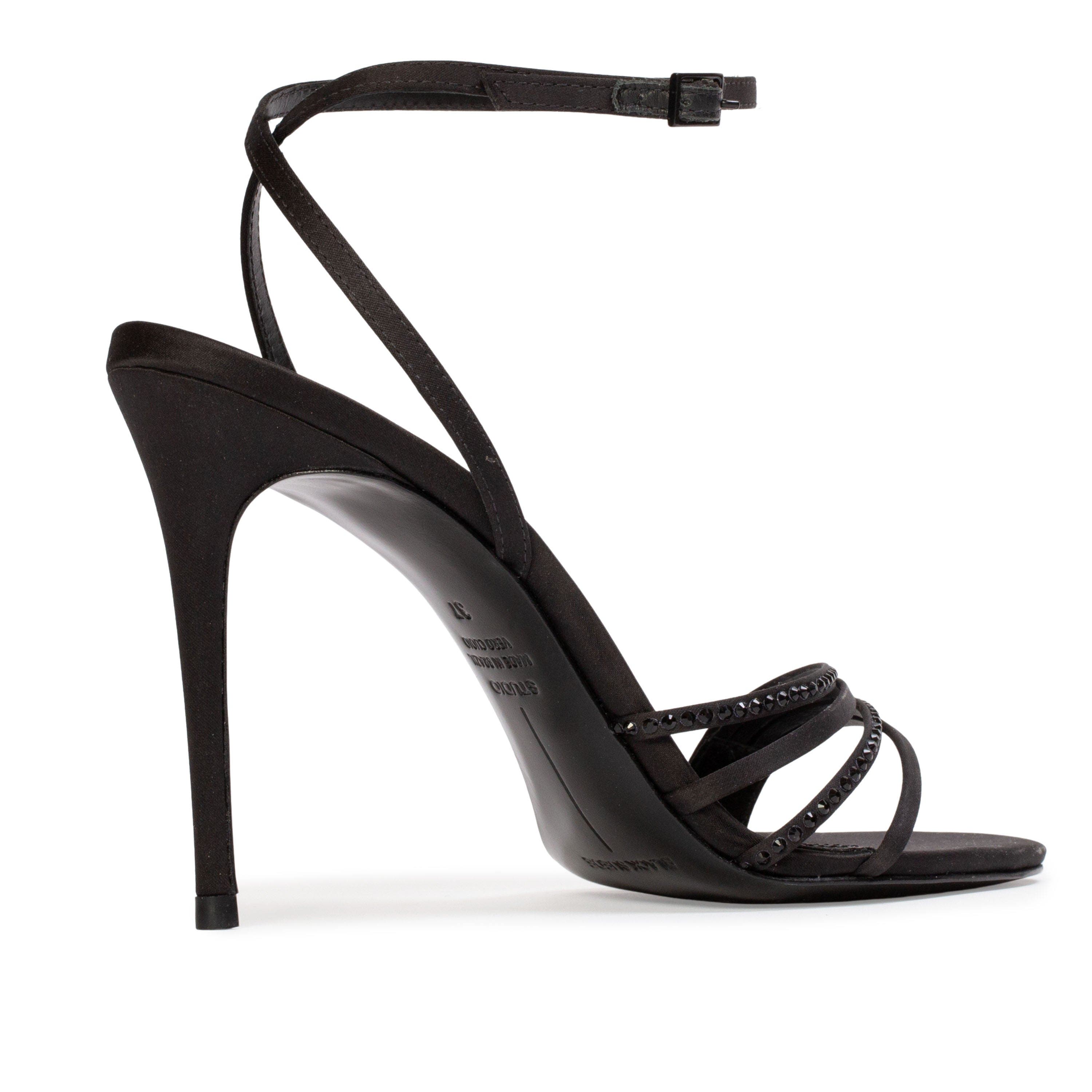 BLACK SUEDE STUDIO Ella 100 Strappy Sandal, Alternate, color, Black Satin Embellished