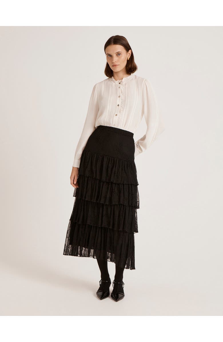 Finery London Elisa Mesh Midi Tiered Skirt, Main, color, Black
