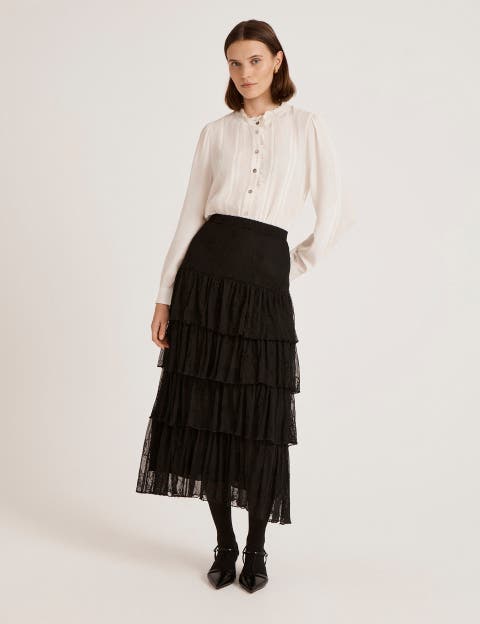 Elisa Mesh Midi Tiered Skirt
