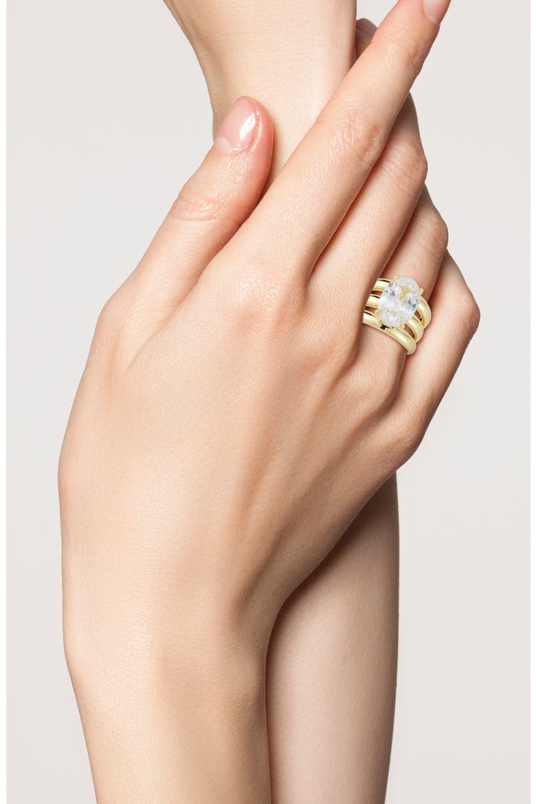 Oval Cubic Zirconia Multi-Band Statement Ring, Alternate, color, GOLD