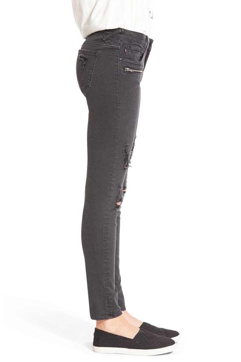 Zip Detail Destroyed Skinny Jeans, Alternate, color, BLACK