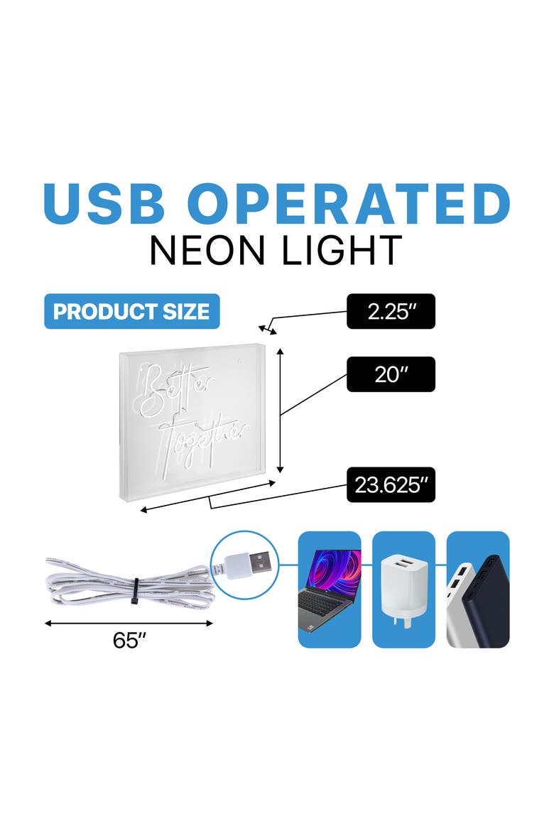 Better Together 23.63" X 20" Contemporary Glam Acrylic Box USB Operated LED Neon Light, White, Alternate, color, White