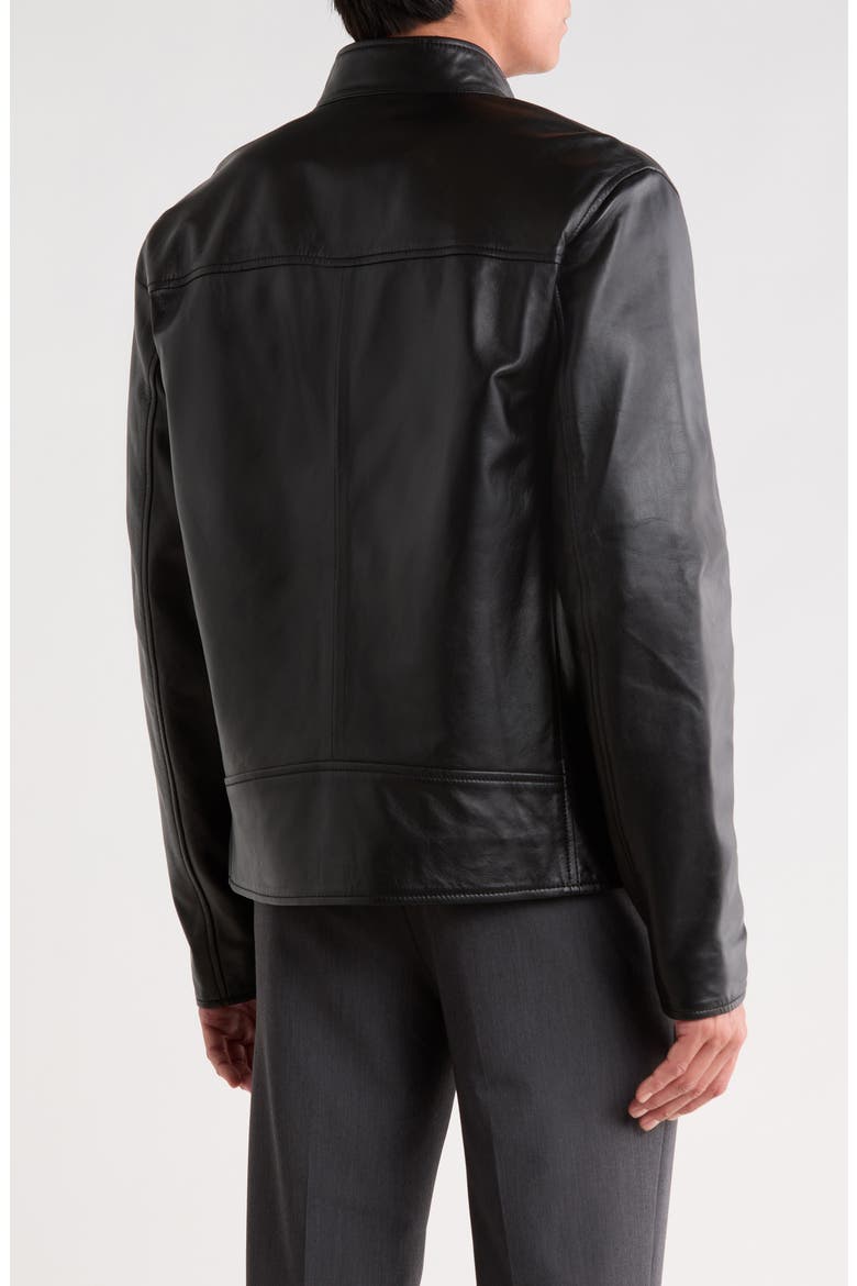 Stand Collar Leather Jacket, Alternate, color, BLACK