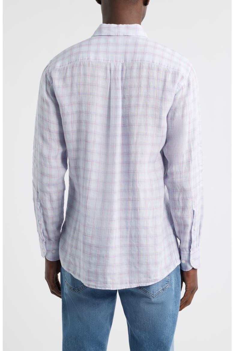 Frisbee Shadow Check Linen Button-Up Shirt, Alternate, color, STREAM BLUE