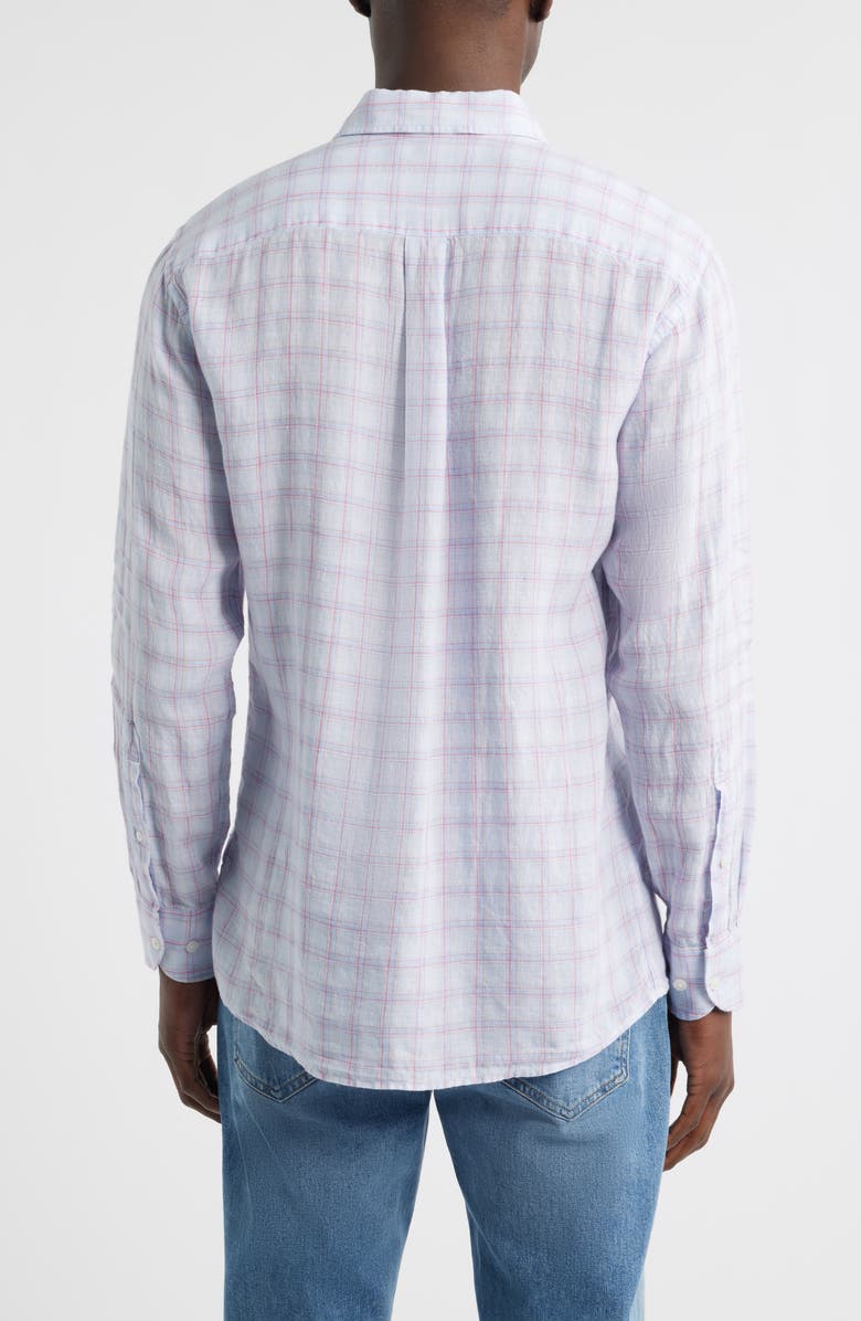 Peter Millar Frisbee Shadow Check Linen Button-Up Shirt, Alternate, color, Stream Blue