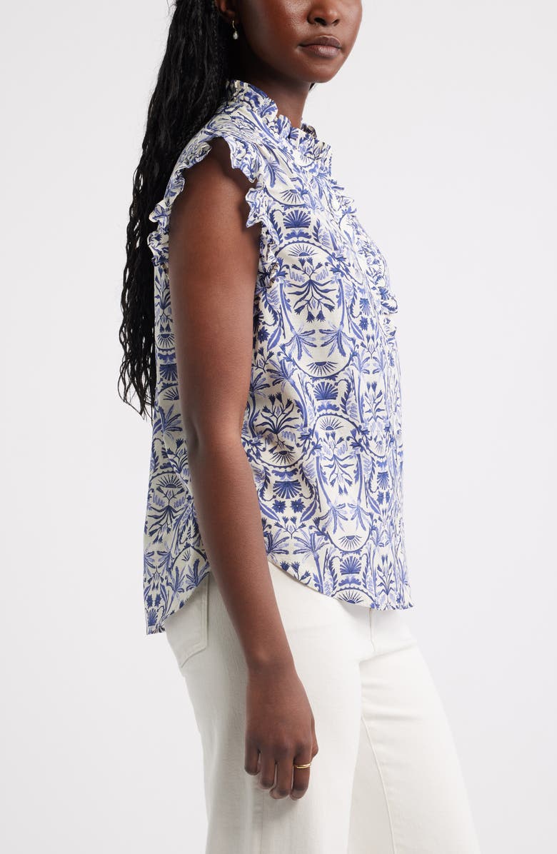 Caslon<sup>®</sup> Ruffle Sleeve Cotton Blend Top, Alternate, color, Ivory- Navy Palm Floral