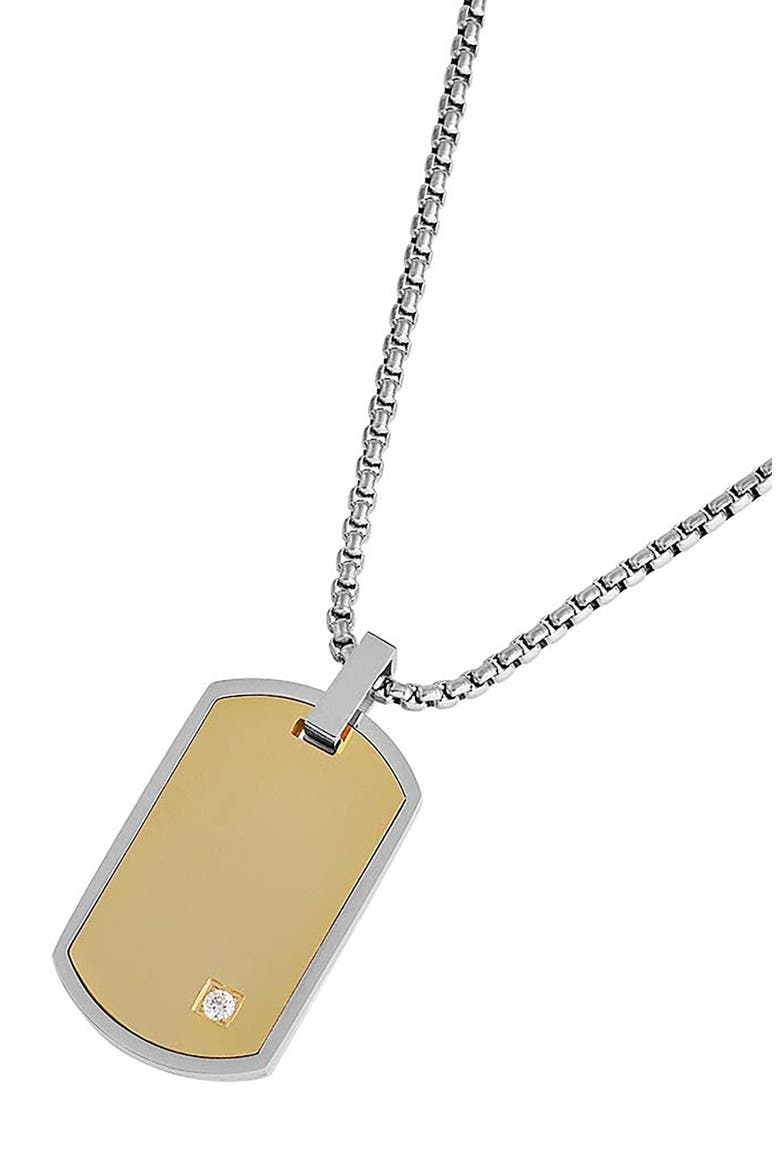 Men's Stainless Steel Cubic Zirconia Dog Tag Pendant Necklace, Alternate, color, GOLD