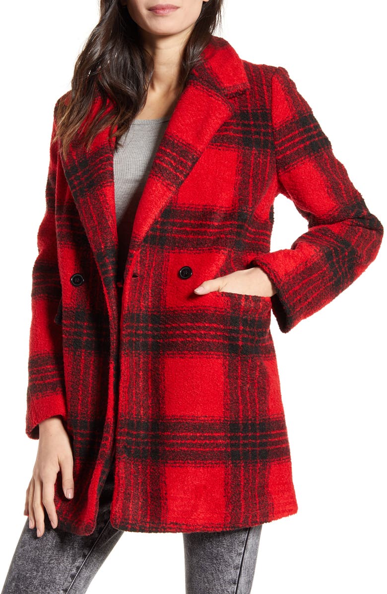 Vigoss Double Breasted Plaid Coat, Main, color,