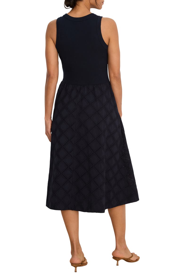 Sofia Diamond Eyelet Midi Dress, Alternate, color, DARK INDIGO