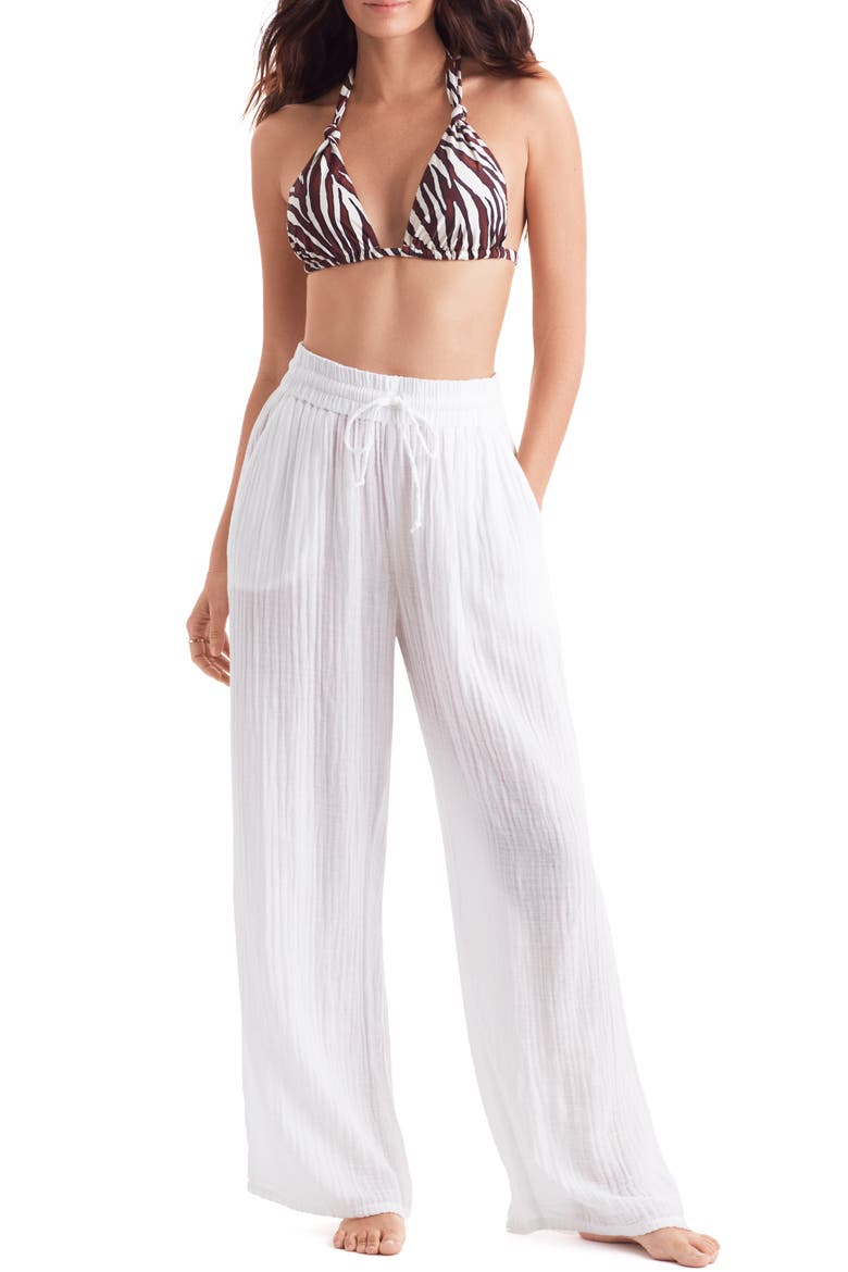 Vista Double Gauze Wide Leg Cover-Up Pants, Main, color, WHITE