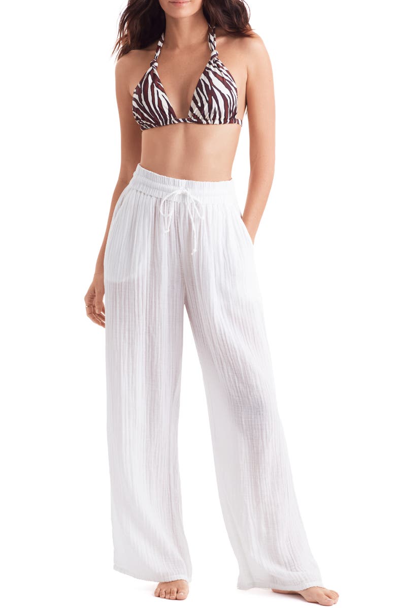 Mimi Flamingo Vista Double Gauze Wide Leg Cover-Up Pants, Main, color, 