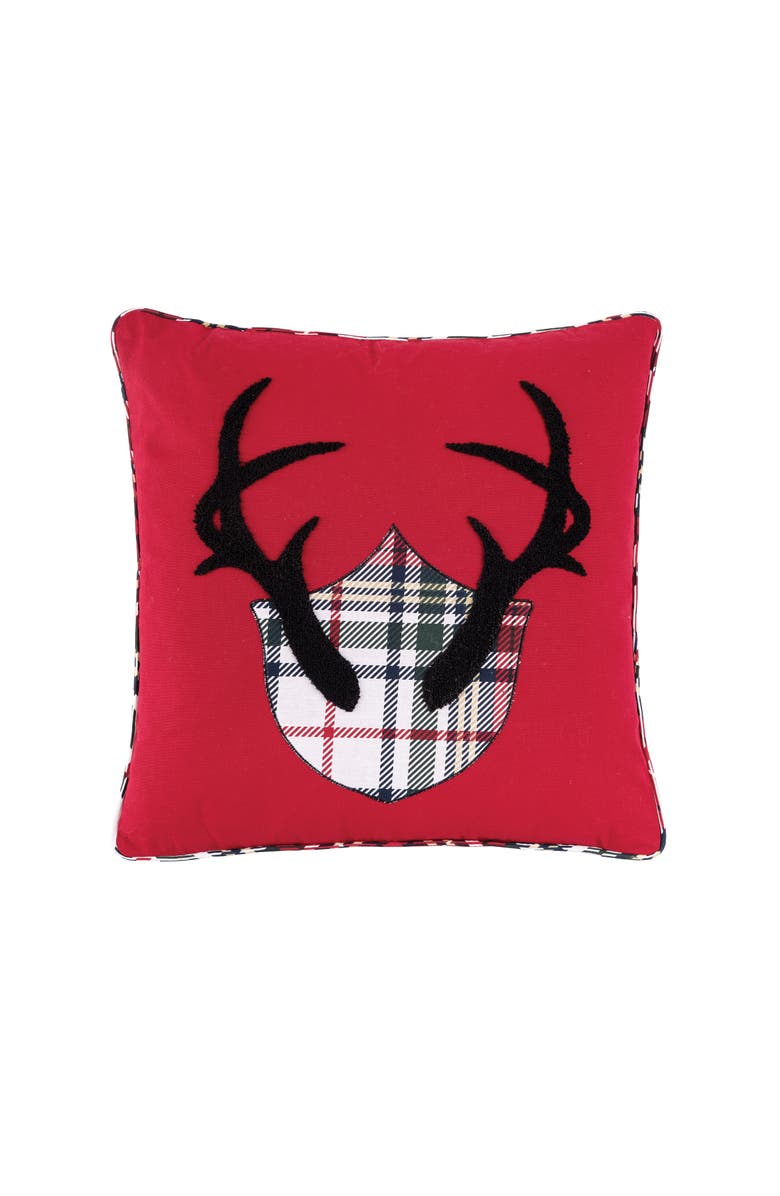 C&F Home Antler Mount Motif Fall & Christmas Accent Pillow 18" x 18", Main, color, Red