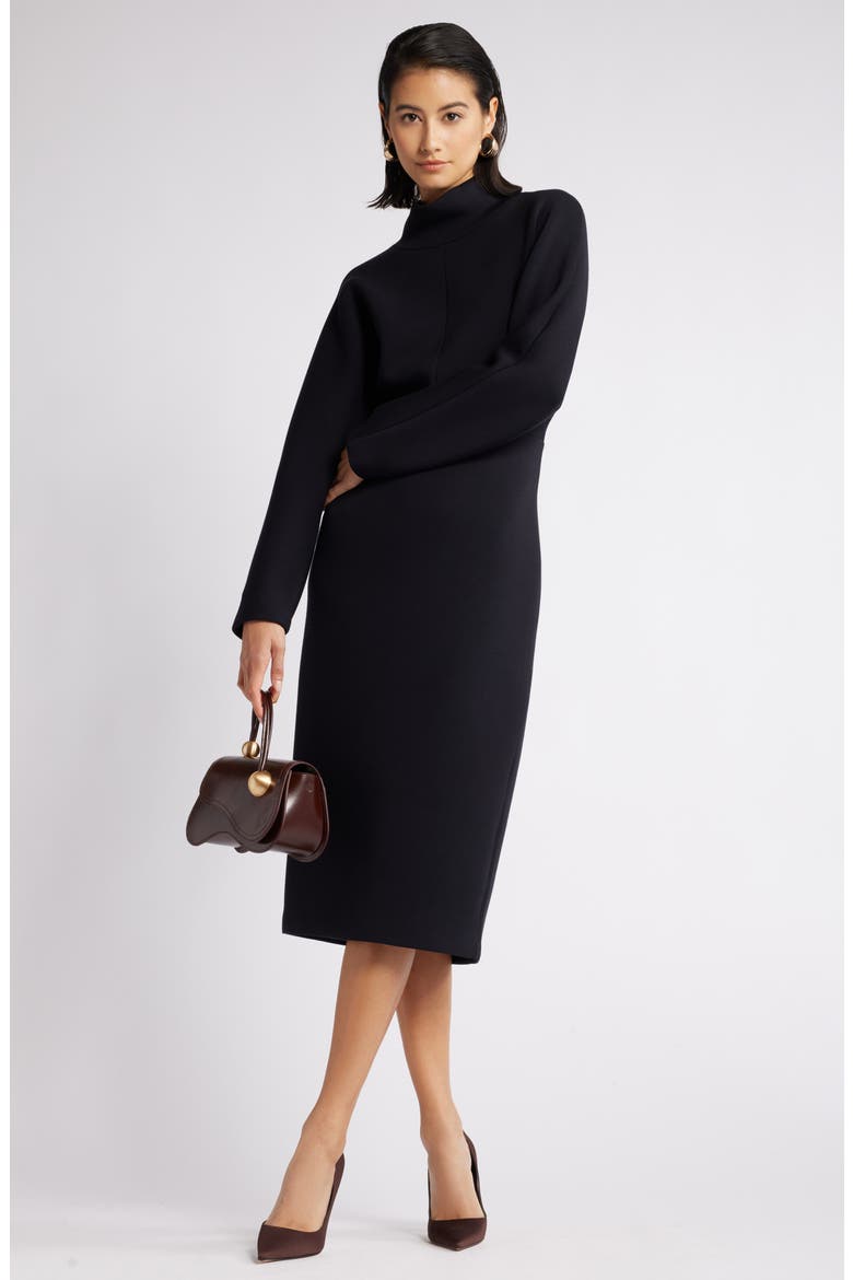 Mock Neck Midi Dress, Main, color, BLACK