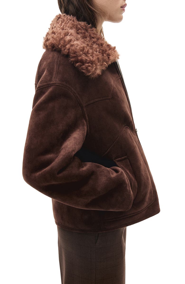 MANGO Faux Shearling Collar Faux Suede Jacket, Alternate, color, 