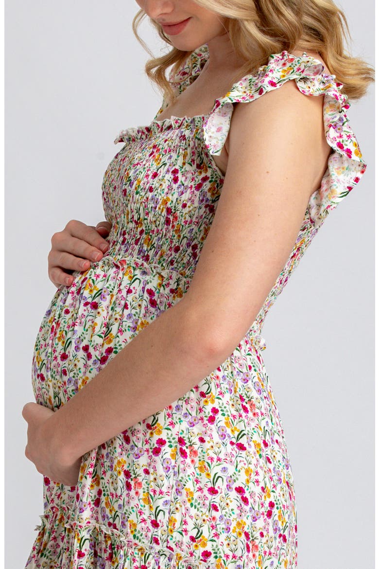 Chloe Floral Tiered Maternity Maxi Dress, Alternate, color, IVORY