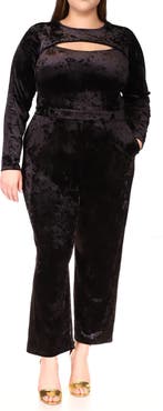 Michael Kors Cutout Detail Long Sleeve Crushed Velvet Jumpsuit