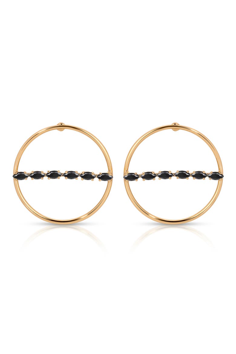 Dainty Marquise Frontal Hoop Earrings, Main, color, BLACK