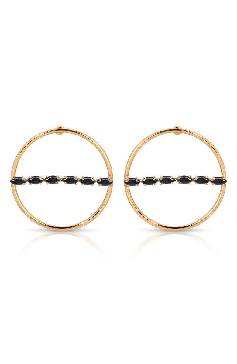 Ettika Dainty Marquise Frontal Hoop Earrings, Main, color, Black