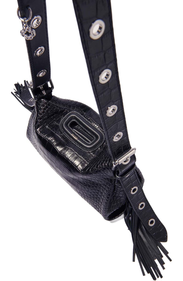 maje Miss M mini embossed leather bag, Alternate, color, Black