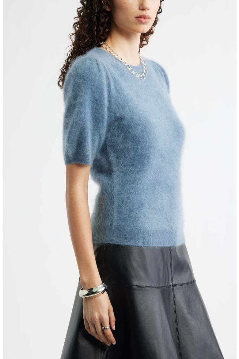 Femme Short Sleeve Brushed Cashmere Sweater, Alternate, color, BLUE CHIP