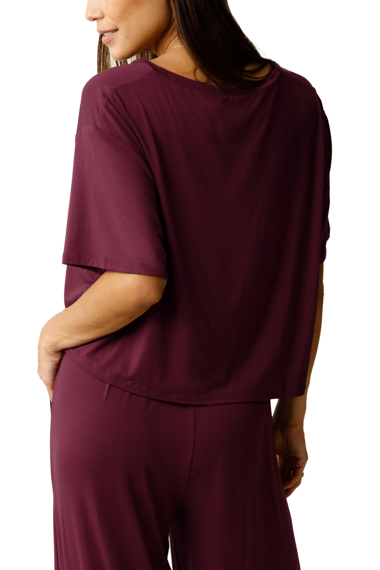 Aria Casual Cropped Short Sleeve Top, Alternate, color, Deep Burgundy