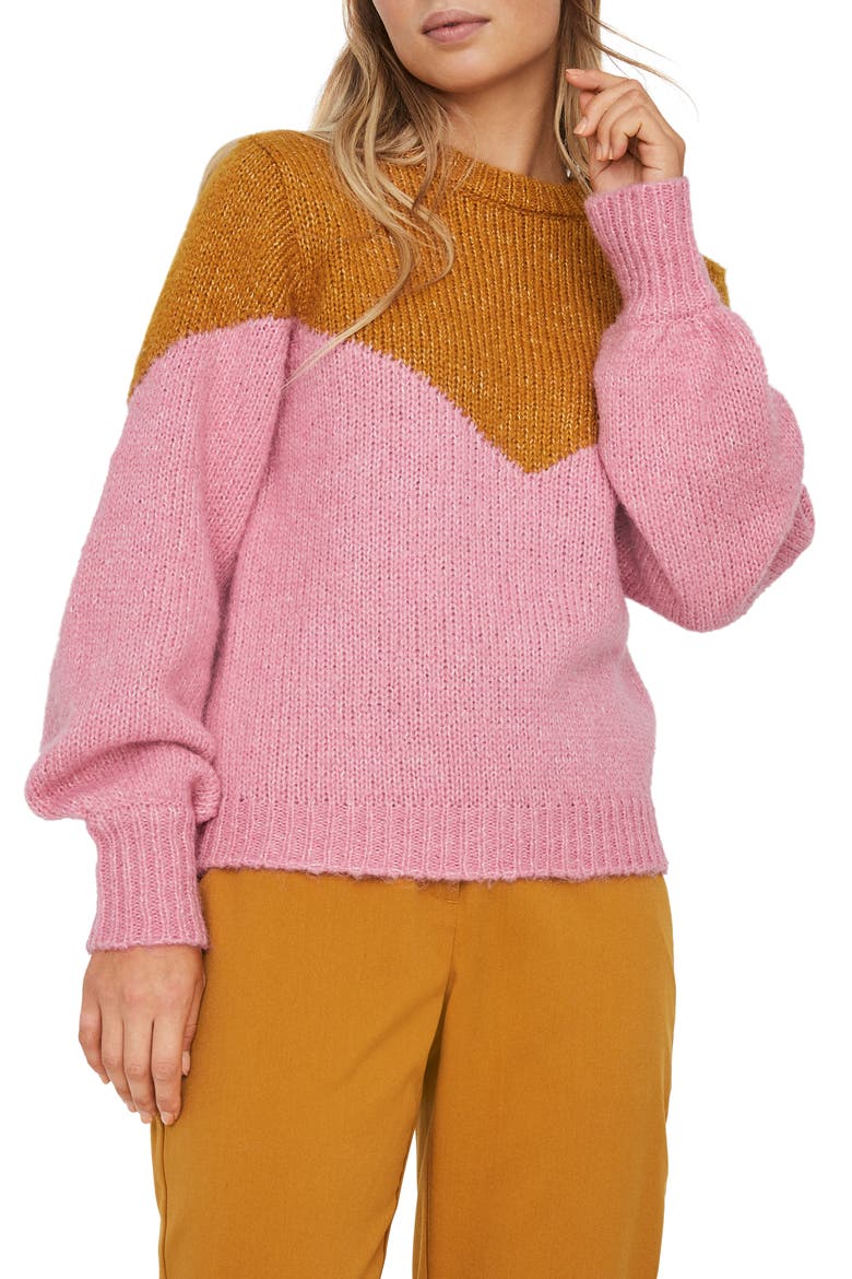 Winnie Intarsia Sweater, Main, color, BUCKTHORN BROWN/ WILD ROSE