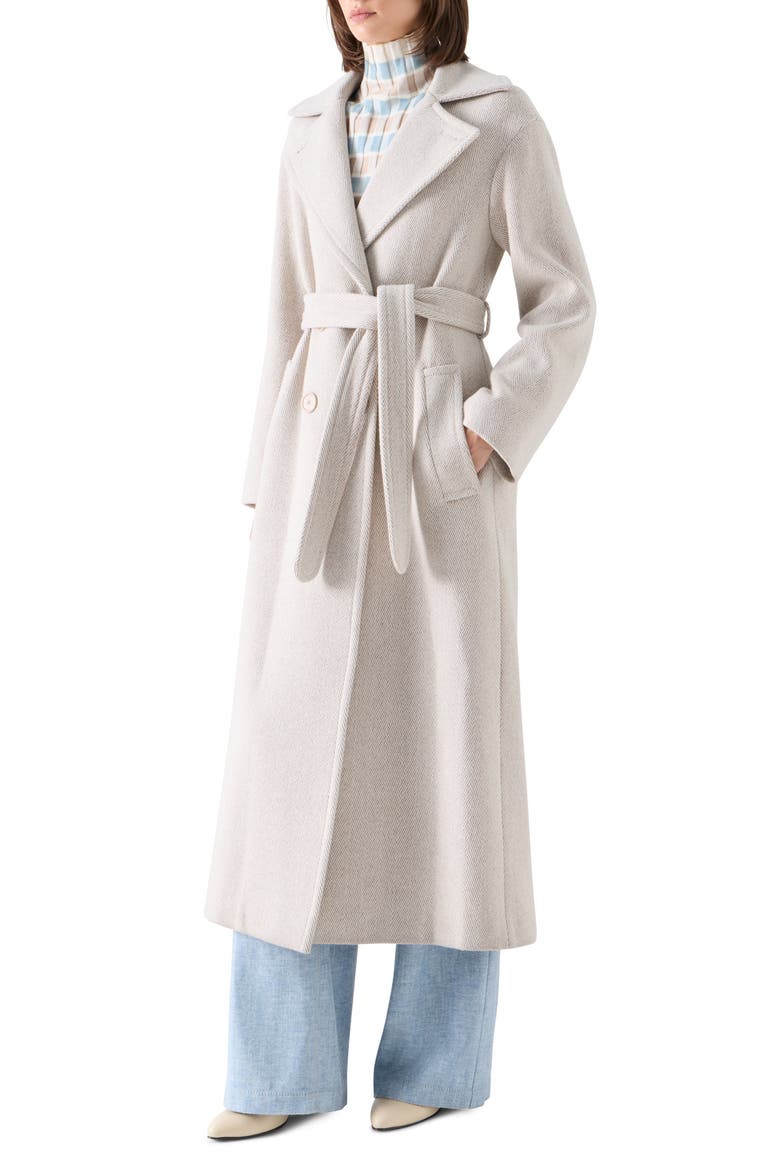 Herringbone Wool Blend Maxi Coat, Alternate, color, OAT-WINTER WHITE