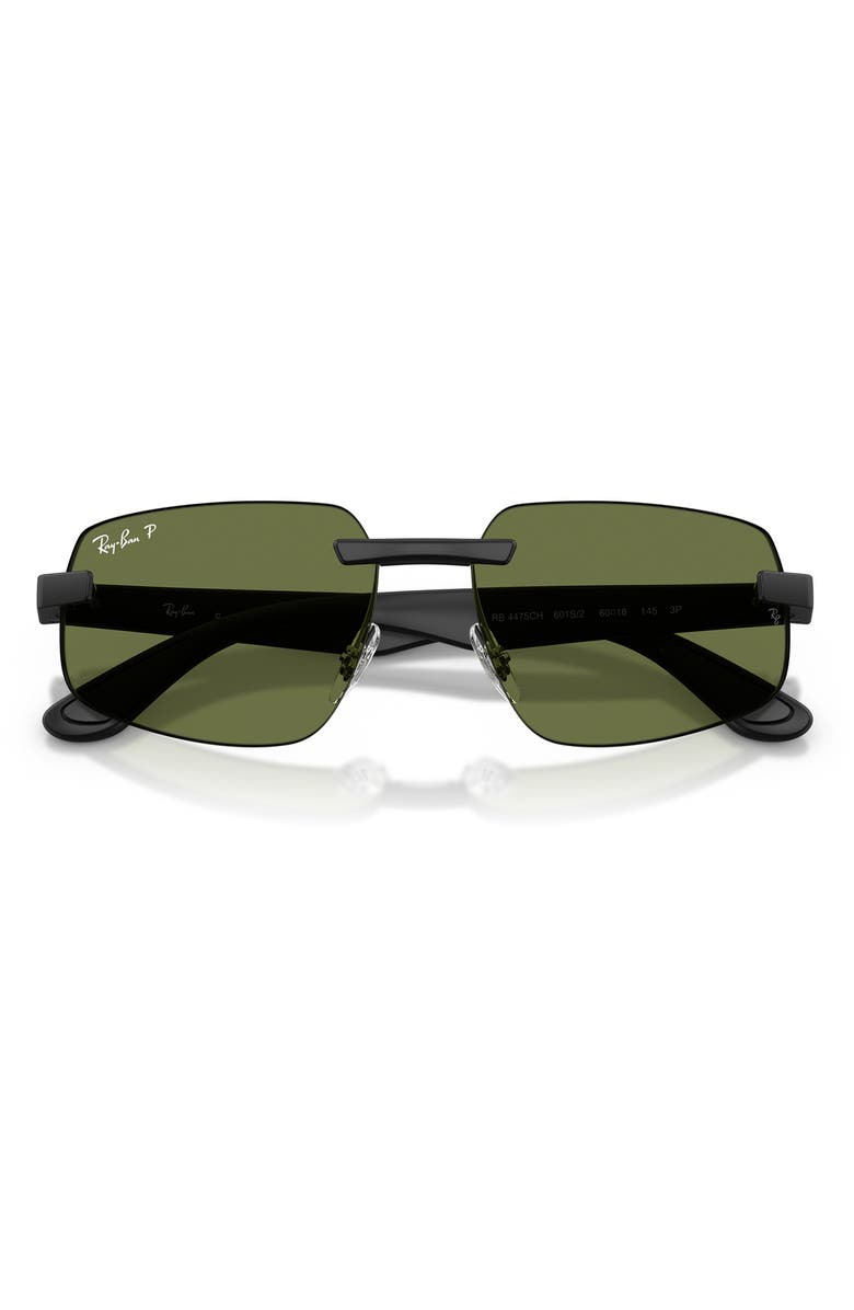 Ray-Ban 60mm Polarized Irregular Sunglasses, Alternate, color, Sand Black / Polar Green