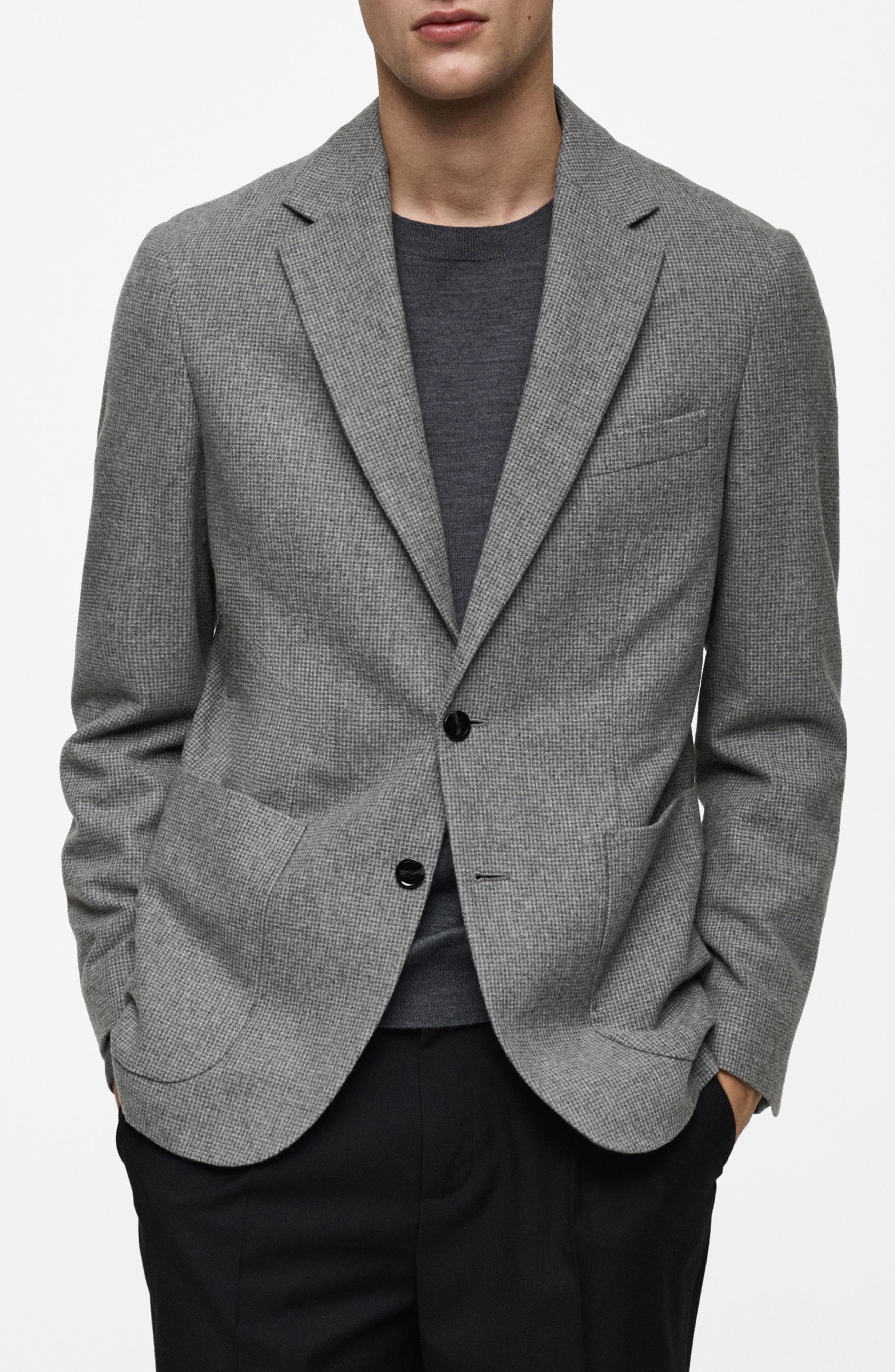 MANGO Slim Fit Houndstooth Wool Blend Flannel Sport Coat