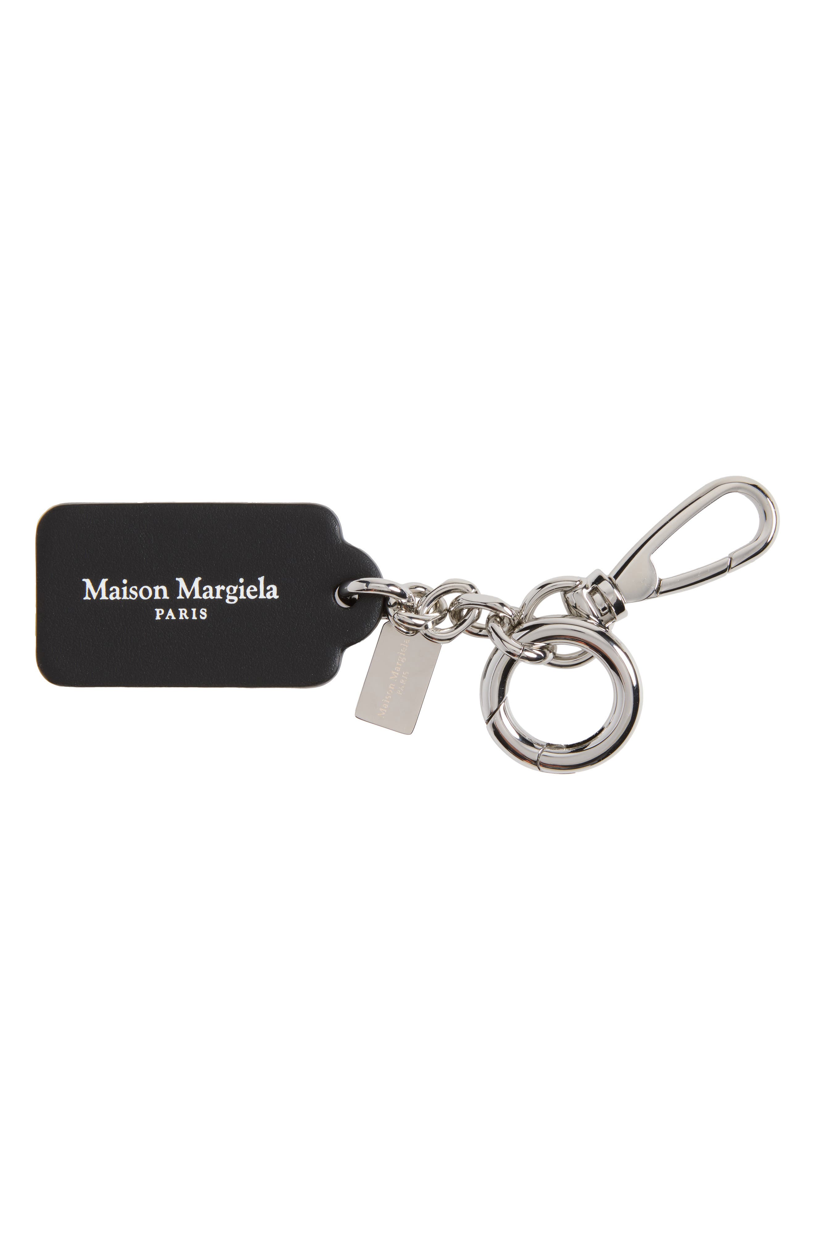 Small Double Tag Bag Charm, Main, color, BLACK